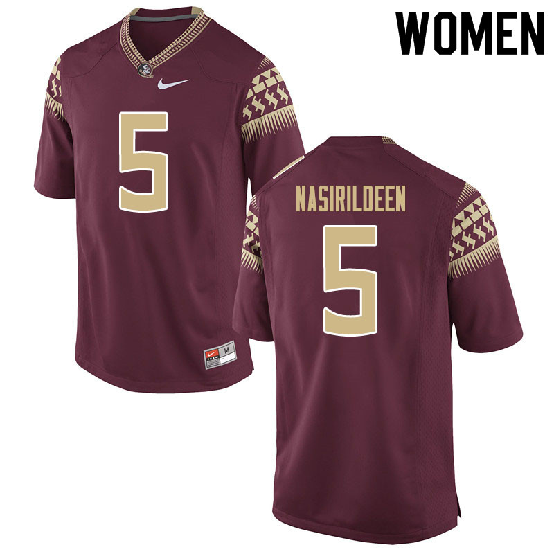 Women #5 Hamsah Nasirildeen Florida State Seminoles College Football Jerseys Sale-Garnet